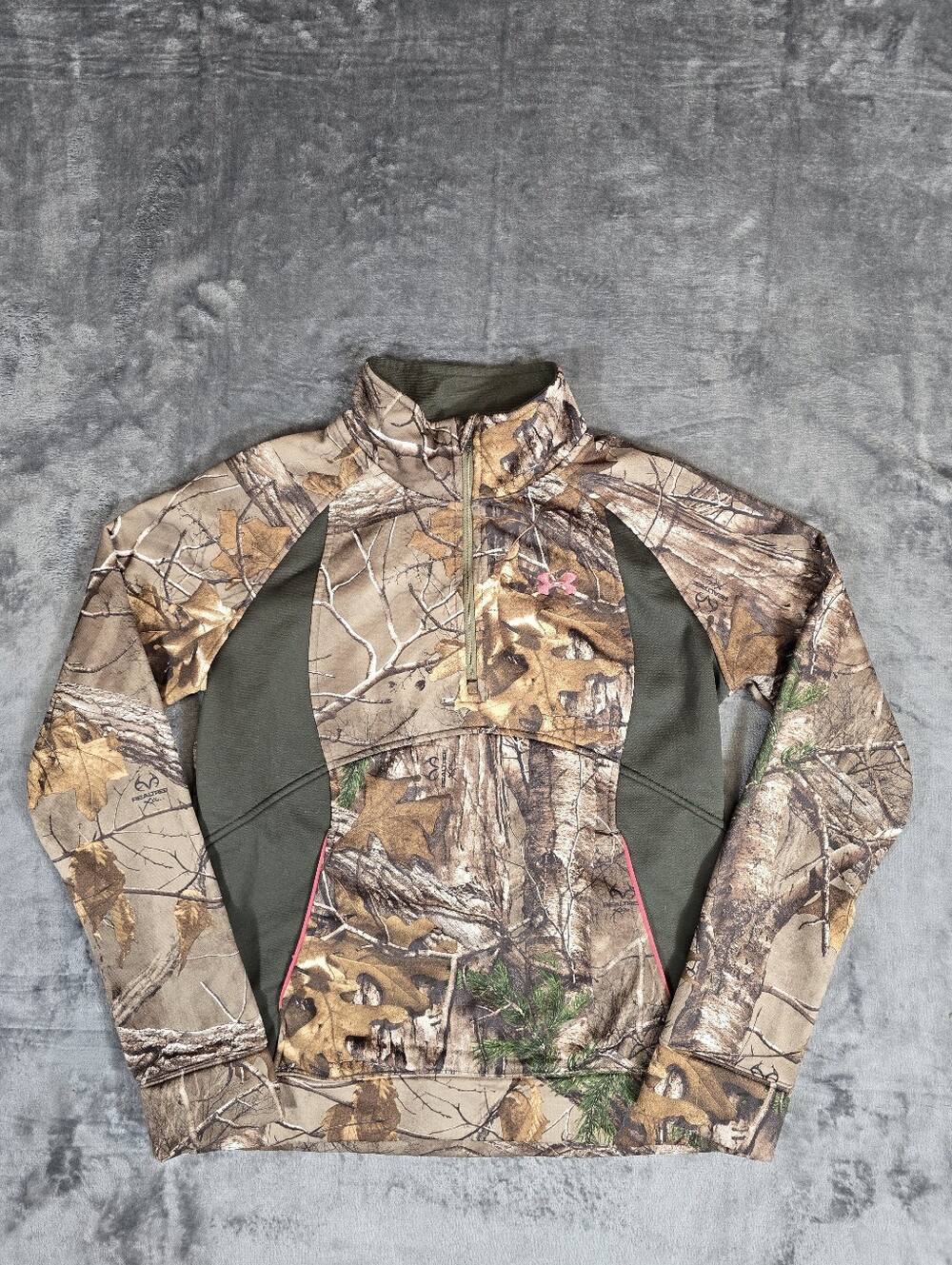 Under Armour Cold Gear Camo Camouflage Realtree Fitted 1/4 Zip Sweatshirt Size M